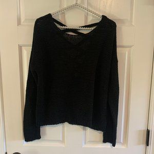 Forever 21 Ladies Black Cross Back Long Sleeve Knit Sweater Size S
